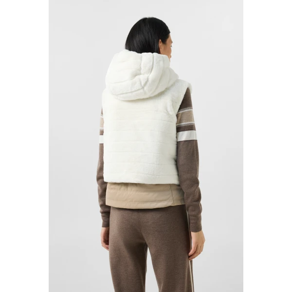 Bogner Manda Faux Fur Down Waistcoat in Off White and Beige, view 5 | Vests | Coveti