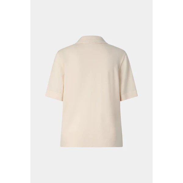 Bogner Maureen Virgin Wool Polo Shirt in Cream, view 2 | Short Sleeved | Coveti