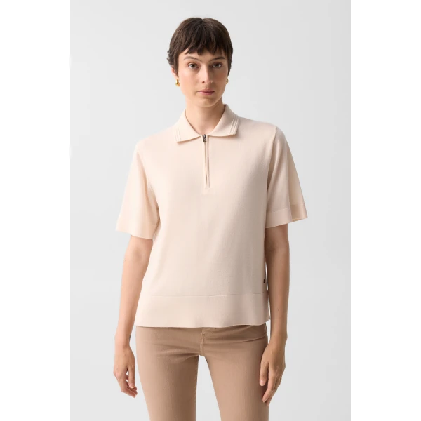 Bogner Maureen Virgin Wool Polo Shirt in Cream, view 3 | Short Sleeved | Coveti