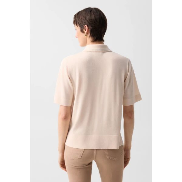 Bogner Maureen Virgin Wool Polo Shirt in Cream, view 4 | Short Sleeved | Coveti