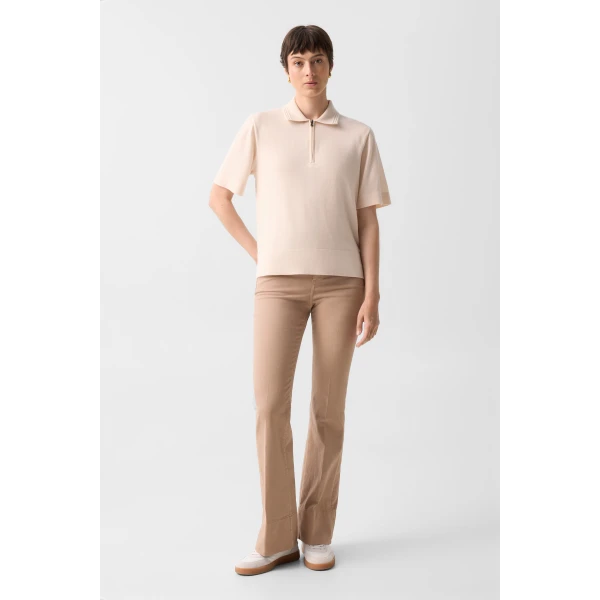 Bogner Maureen Virgin Wool Polo Shirt in Cream, view 5 | Short Sleeved | Coveti