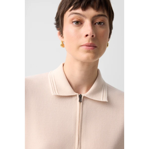 Bogner Maureen Virgin Wool Polo Shirt in Cream, view 6 | Short Sleeved | Coveti