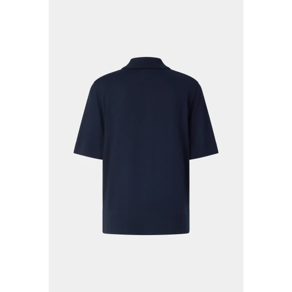 Bogner Maureen Virgin Wool Polo Shirt in Navy, view 2 | Short Sleeved | Coveti