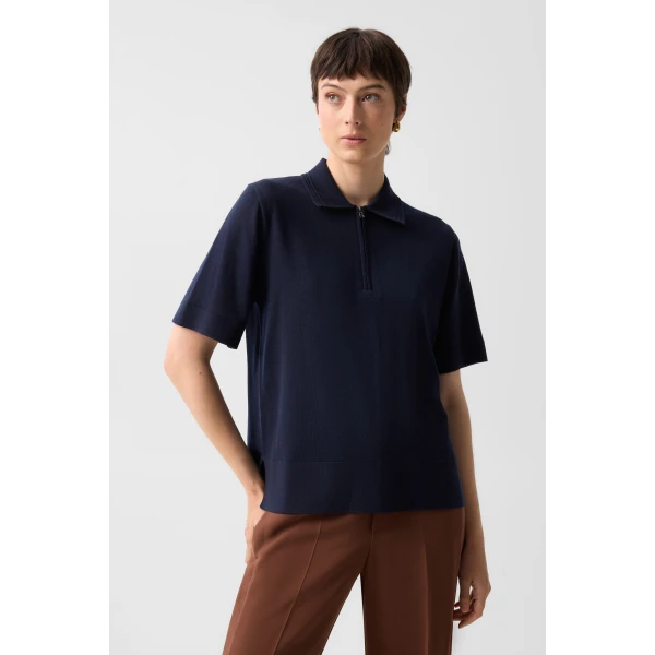 Bogner Maureen Virgin Wool Polo Shirt in Navy, view 3 | Short Sleeved | Coveti