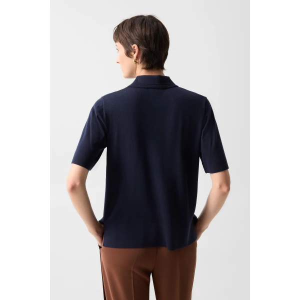 Bogner Maureen Virgin Wool Polo Shirt in Navy, view 4 | Short Sleeved | Coveti