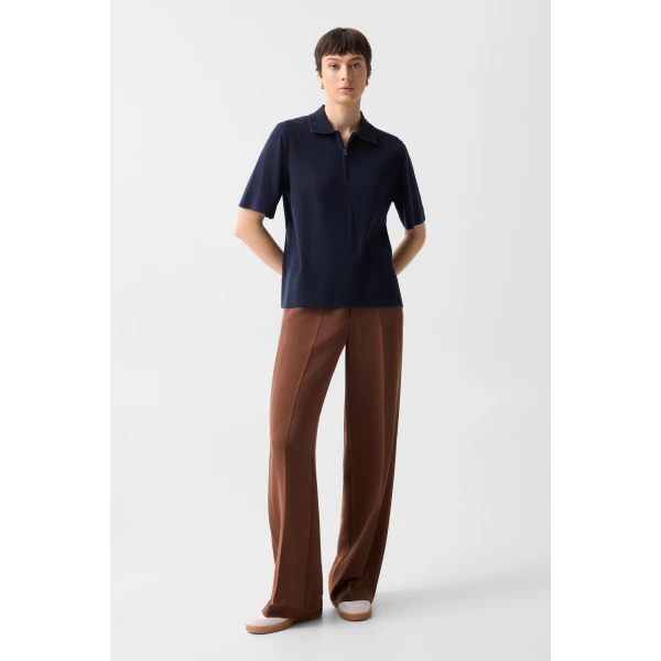 Bogner Maureen Virgin Wool Polo Shirt in Navy, view 5 | Short Sleeved | Coveti