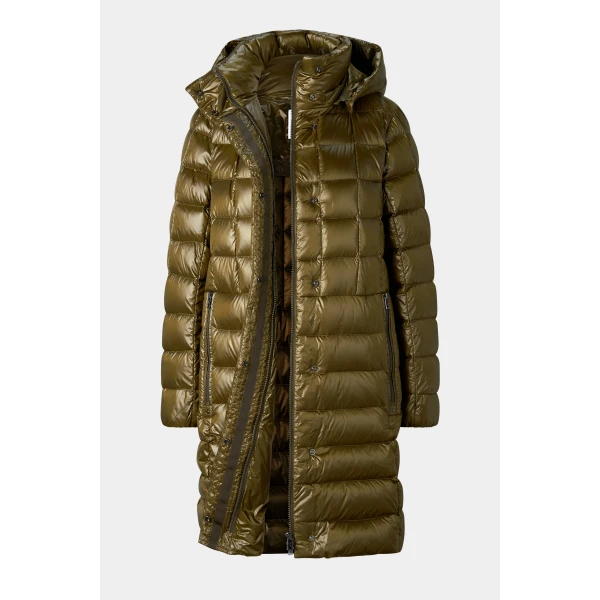 Bogner Meryl Down Coat in Olive, view 2 | Coats | Coveti