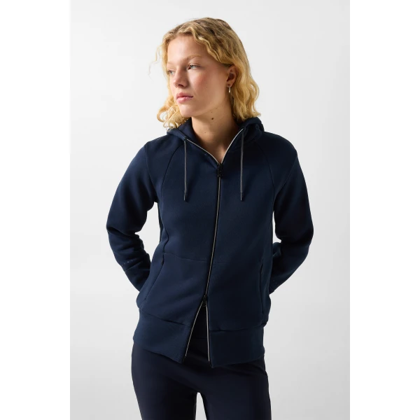 Bogner Nada Cotton Hoodie Jersey Jacket in Navy, view 3 | Hoodies | Coveti