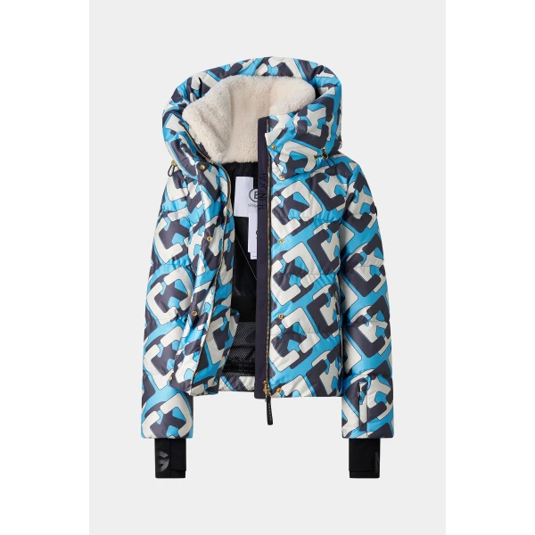 Bogner Naia Down Ski Jacket in Cyan, Navy and White, view 2 | Jackets | Coveti