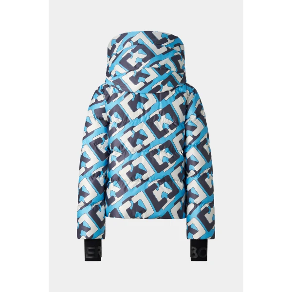 Bogner Naia Down Ski Jacket in Cyan, Navy and White, view 3 | Jackets | Coveti