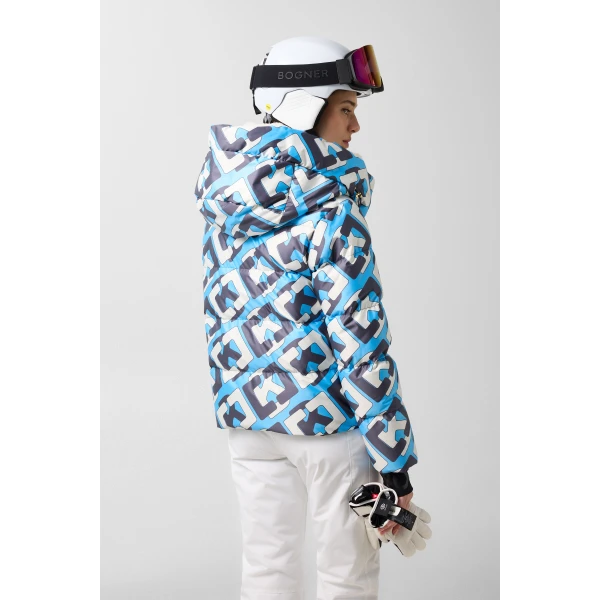 Bogner Naia Down Ski Jacket in Cyan, Navy and White, view 5 | Jackets | Coveti
