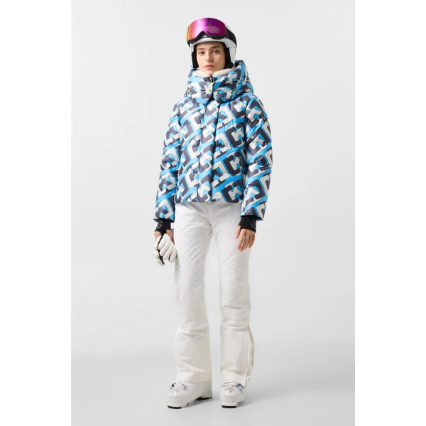 Bogner Naia Down Ski Jacket in Cyan, Navy and White, view 6 | Jackets | Coveti