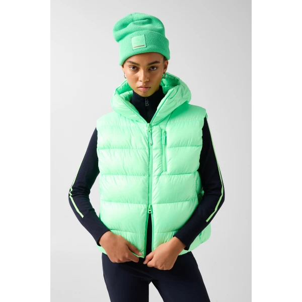 Bogner Naima Quilted Waistcoat in Neon Green, view 4 | Vests | Coveti