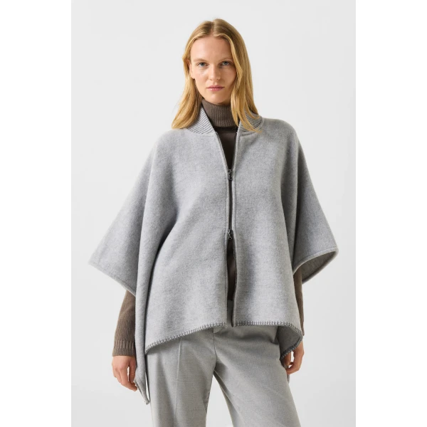Bogner Nellie Wool Mix Poncho in Light Grey, view 3 | Sweaters | Coveti