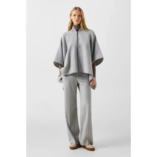 Bogner Nellie Wool Mix Poncho in Light Grey, view 5 | Sweaters | Coveti