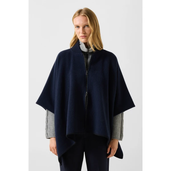 Bogner Nellie Wool Mix Poncho in Navy, view 3 | Sweaters | Coveti