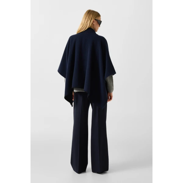 Bogner Nellie Wool Mix Poncho in Navy, view 4 | Sweaters | Coveti