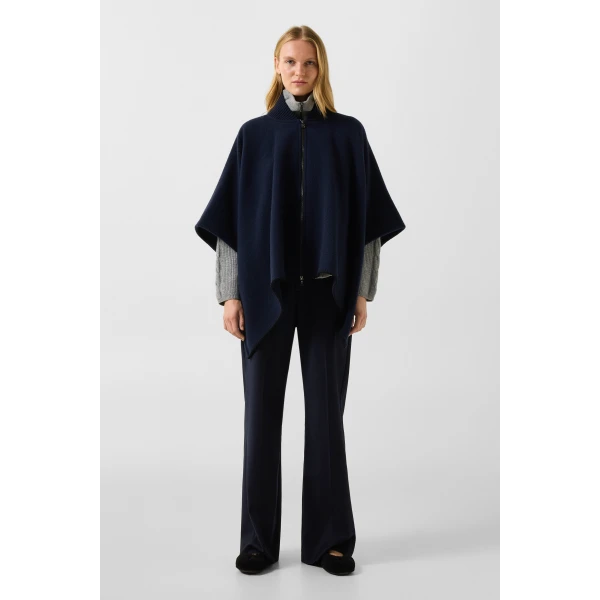 Bogner Nellie Wool Mix Poncho in Navy, view 5 | Sweaters | Coveti