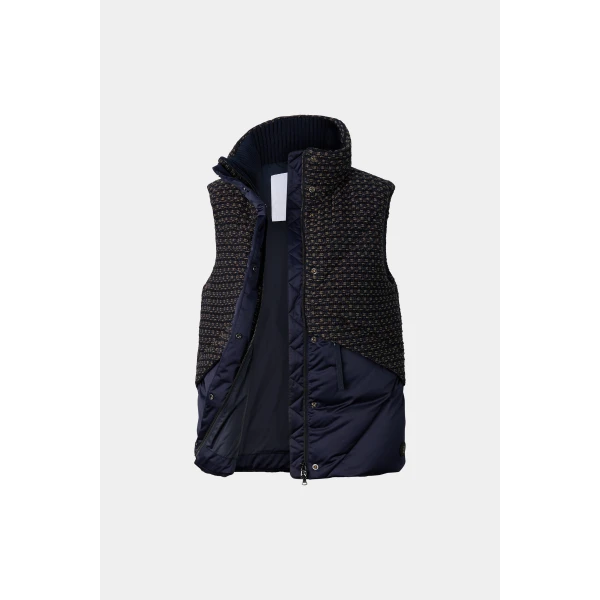 Bogner Netty Tweed Down Vest in Navy and Beige, view 2 | Vests | Coveti