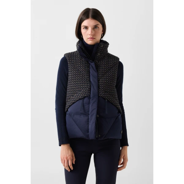 Bogner Netty Tweed Down Vest in Navy and Beige, view 4 | Vests | Coveti