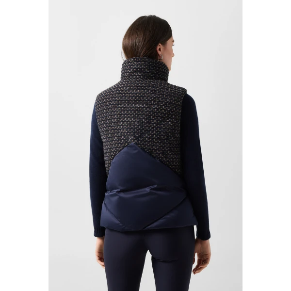 Bogner Netty Tweed Down Vest in Navy and Beige, view 5 | Vests | Coveti