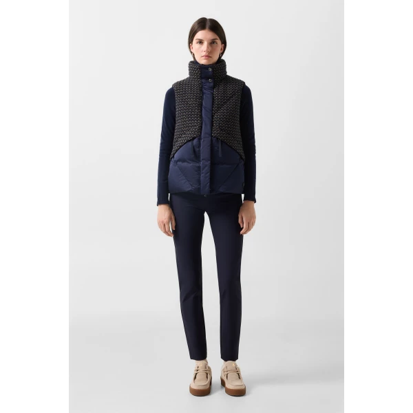 Bogner Netty Tweed Down Vest in Navy and Beige, view 6 | Vests | Coveti