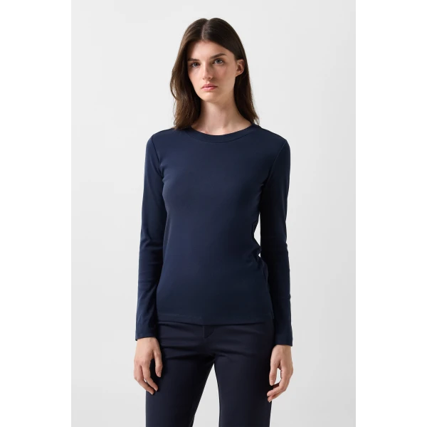 Bogner Nikini Cotton Long-Sleeved Top in Navy, view 3 | Long Sleeve | Coveti