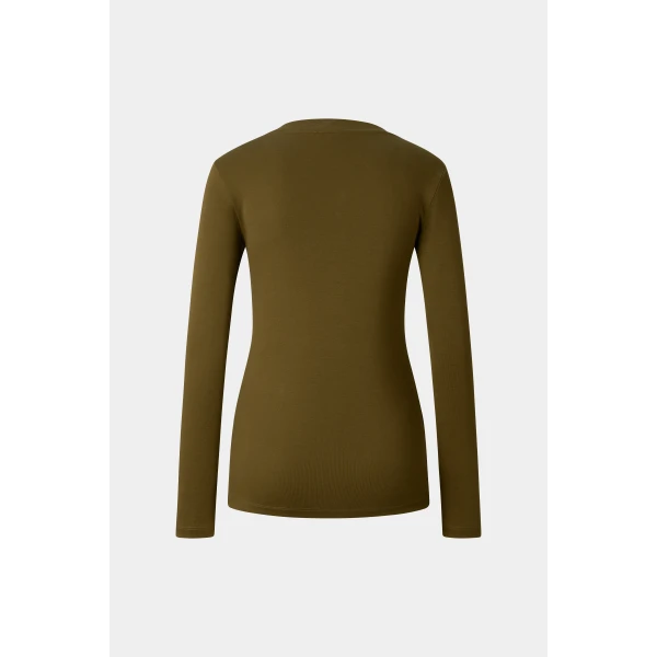 Bogner Nikini Cotton Long-Sleeved Top in Olive, view 2 | Long Sleeve | Coveti