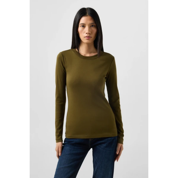 Bogner Nikini Cotton Long-Sleeved Top in Olive, view 3 | Long Sleeve | Coveti