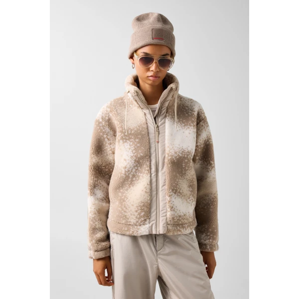 Bogner Ninetta Mid-Layer Teddy Jacket in Beige and Brown, view 4 | Jackets | Coveti