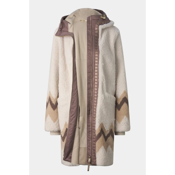 Bogner Niva Lambskin Coat in Cream and Brown, view 2 | Fur Coats | Coveti