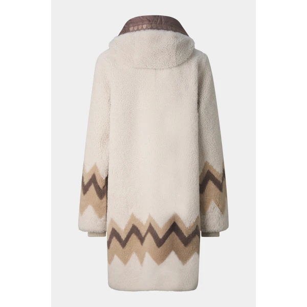 Bogner Niva Lambskin Coat in Cream and Brown, view 3 | Fur Coats | Coveti