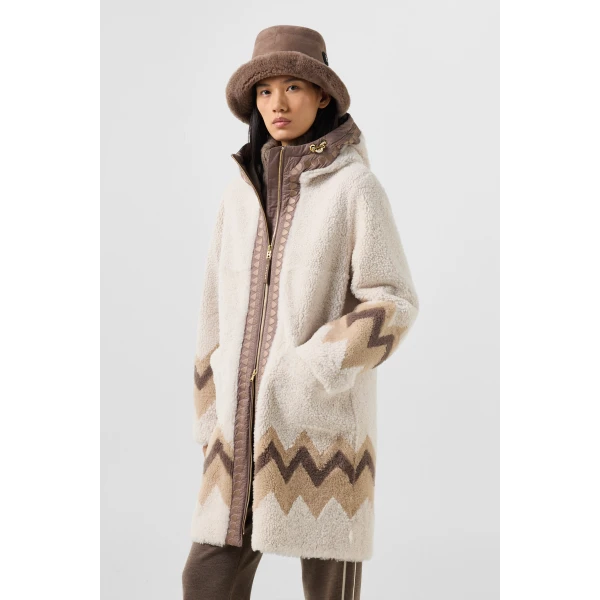 Bogner Niva Lambskin Coat in Cream and Brown, view 4 | Fur Coats | Coveti
