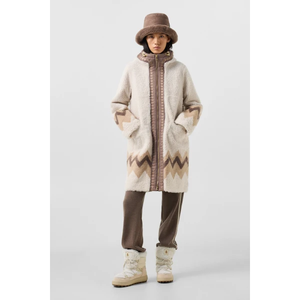 Bogner Niva Lambskin Coat in Cream and Brown, view 6 | Fur Coats | Coveti