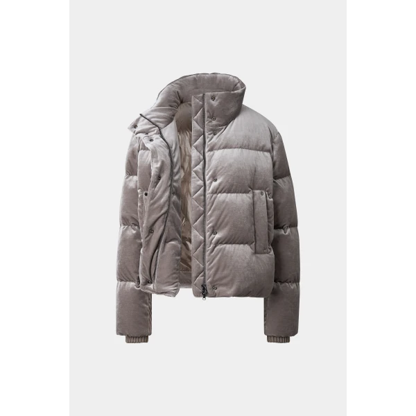 Bogner Oliva Velvet Down Jacket in Grey-Brown, view 2 | Jackets | Coveti