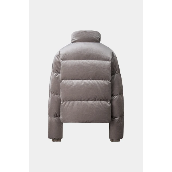 Bogner Oliva Velvet Down Jacket in Grey-Brown, view 3 | Jackets | Coveti