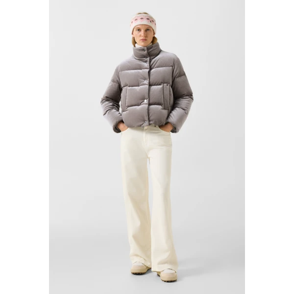 Bogner Oliva Velvet Down Jacket in Grey-Brown, view 6 | Jackets | Coveti
