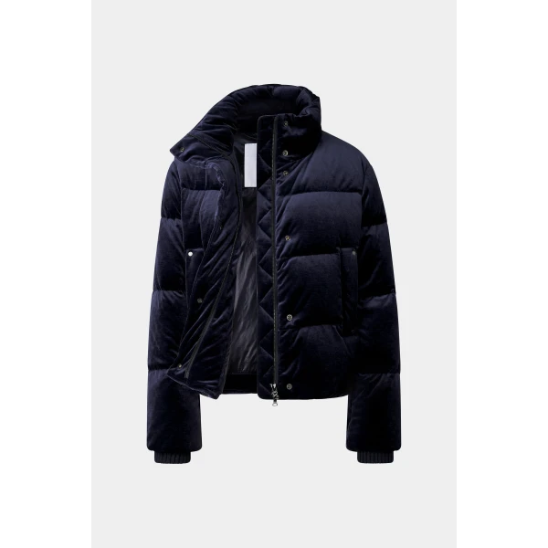 Bogner Oliva Velvet Down Jacket in Navy, view 2 | Jackets | Coveti