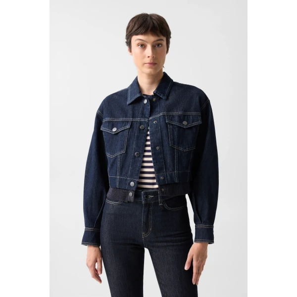 Bogner Panya Denim Jacket in Dark Denim Blue, view 4 | Denim | Coveti