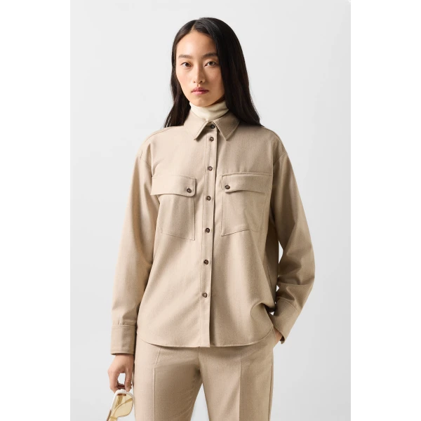 Bogner Robyn Virgin Wool Shirt Blouse in Camel, view 3 | Shirts | Coveti
