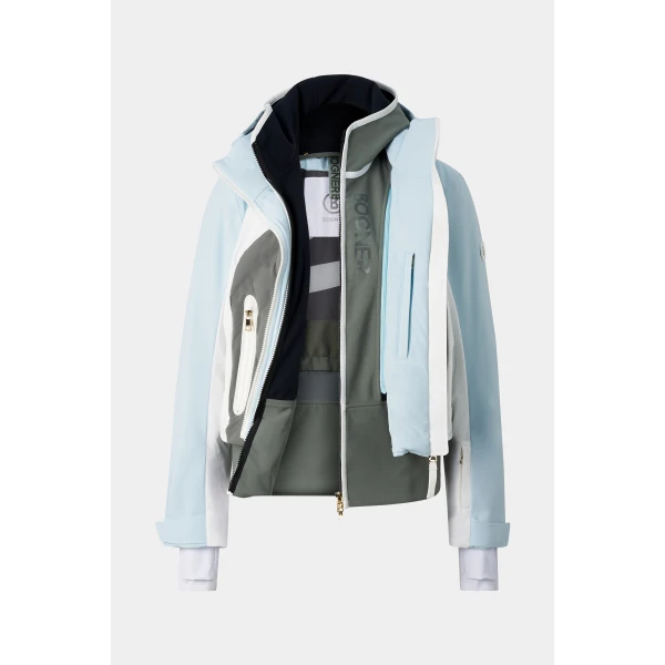 Bogner Sara Ski Jacket in Light Blue and Olive, view 2 | Jackets | Coveti