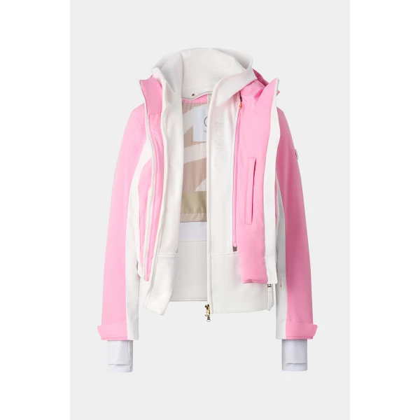 Bogner Sara Ski Jacket in Pink and White, view 2 | Jackets | Coveti