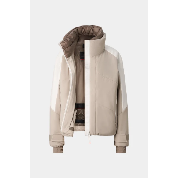 Bogner Sasha Ski Jacket in Beige and Off White, view 2 | Jackets | Coveti