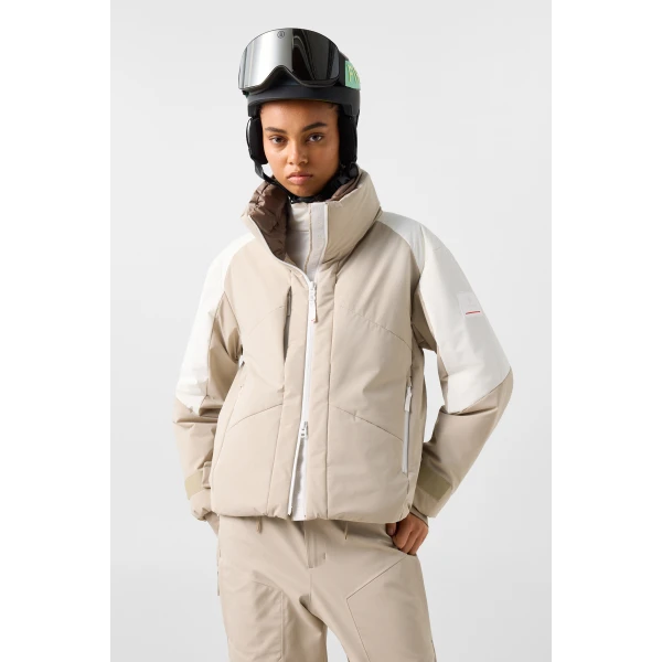 Bogner Sasha Ski Jacket in Beige and Off White, view 4 | Jackets | Coveti
