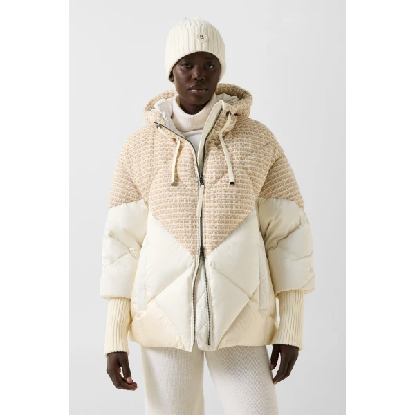 Bogner Sheryl Down Jacket in Off White and Beige, view 4 | Jackets | Coveti