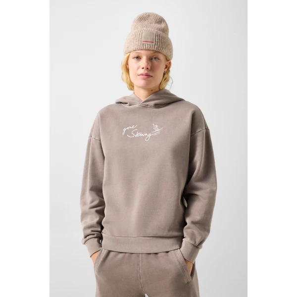 Bogner Sibel Cotton Hoodie in Taupe, view 3 | Hoodies | Coveti