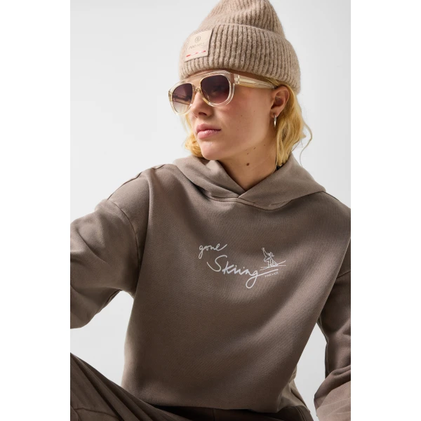 Bogner Sibel Cotton Hoodie in Taupe, view 6 | Hoodies | Coveti