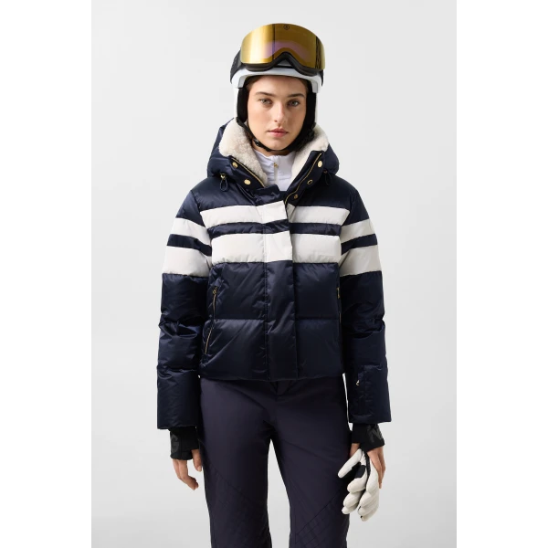 Bogner Silla Down Ski Jacket in Navy and White, view 4 | Jackets | Coveti