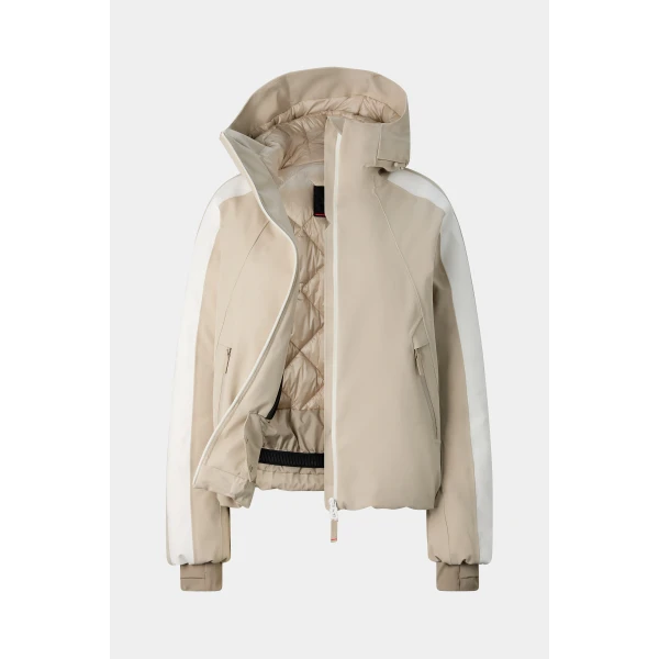 Bogner Tace Ski Jacket in Beige and White, view 2 | Jackets | Coveti