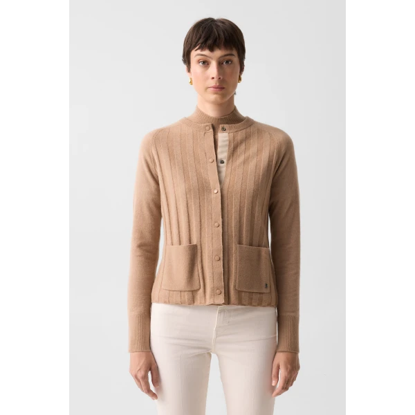 Bogner Tanja Virgin Wool and Cashmere Cardigan in Camel, view 3 | Cardigan | Coveti